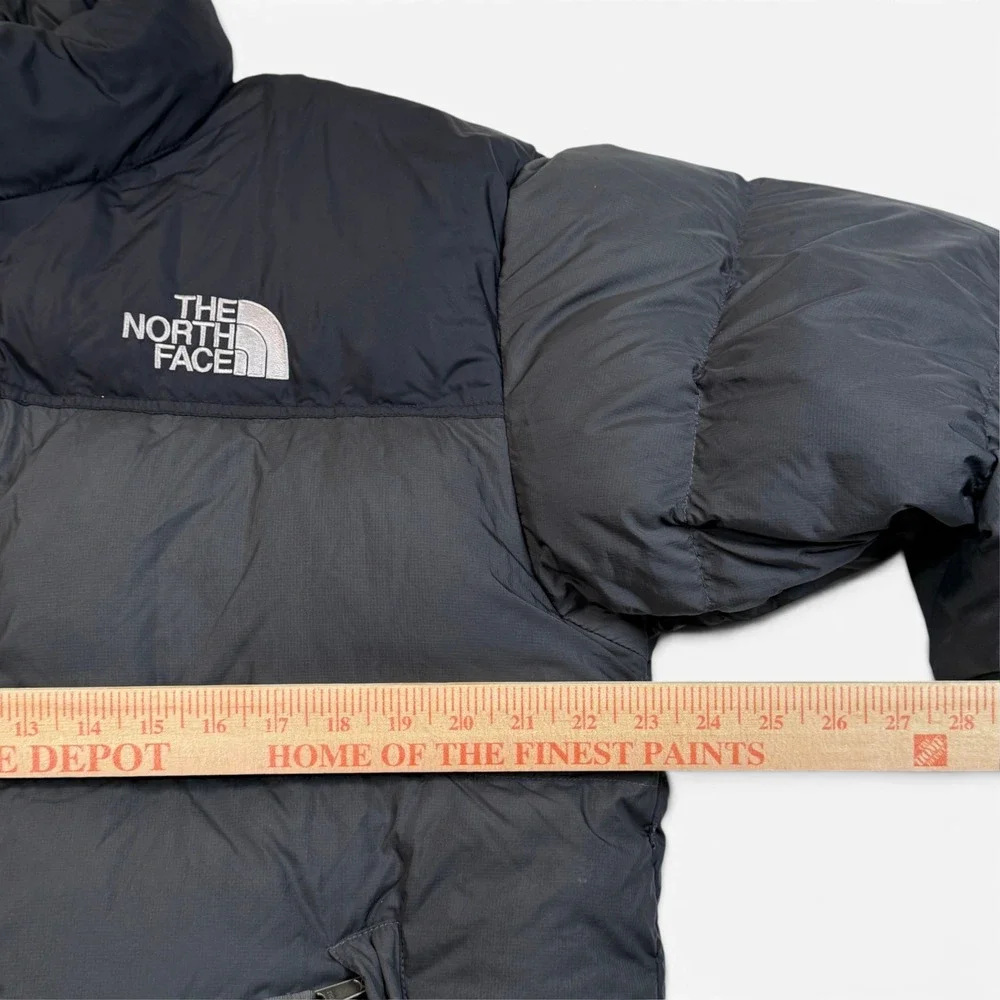 The North Face Nuptse 700 Down Puffer Jacket Mens Large Gray Black Hooded A187